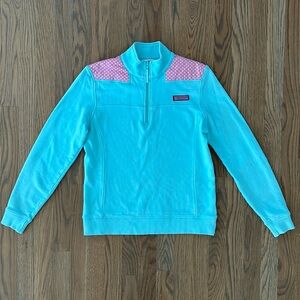 Vineyard Vines Sweatshirt sz XS Women's Cotton 1/4 Zip Aqua Blue Pink Polka Dots